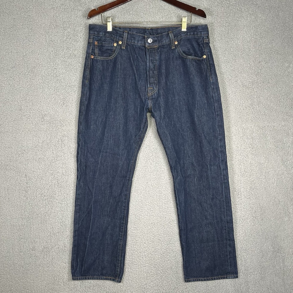 Levis 501 Jeans Mens 36x30 Blue Denim Pants Button Fly Workwear Straight Dark